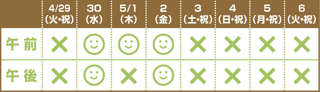 GW診察時間表